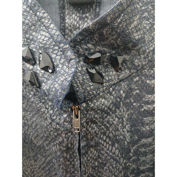 E39 By Eric Blk Silver Snake Print Leather Look Jacket Chrystal Details Zipper M - Picture 4 of 10